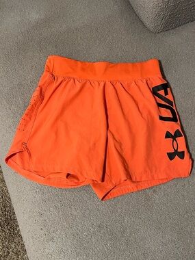 Under Armour Women’s Bright Orange Athletic Shorts with Side Logo